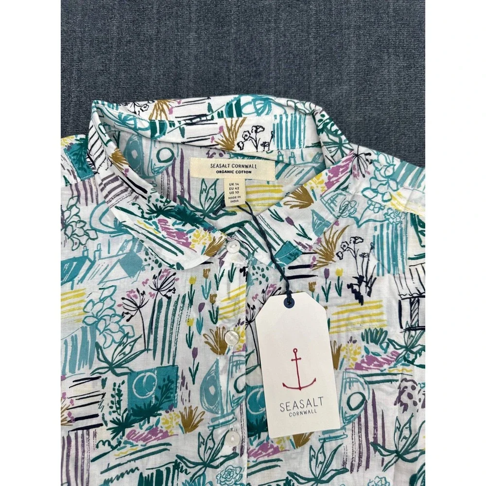 Seasalt Cornwall Rushmaker Shirt Organic Cotton Garden Studio Sketch Chalk US 10